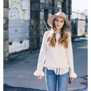 NWT Ann Taylor Sweater Knit Neutral Cream Ruffle Cuff Ribbed Bell Sleeve Plus